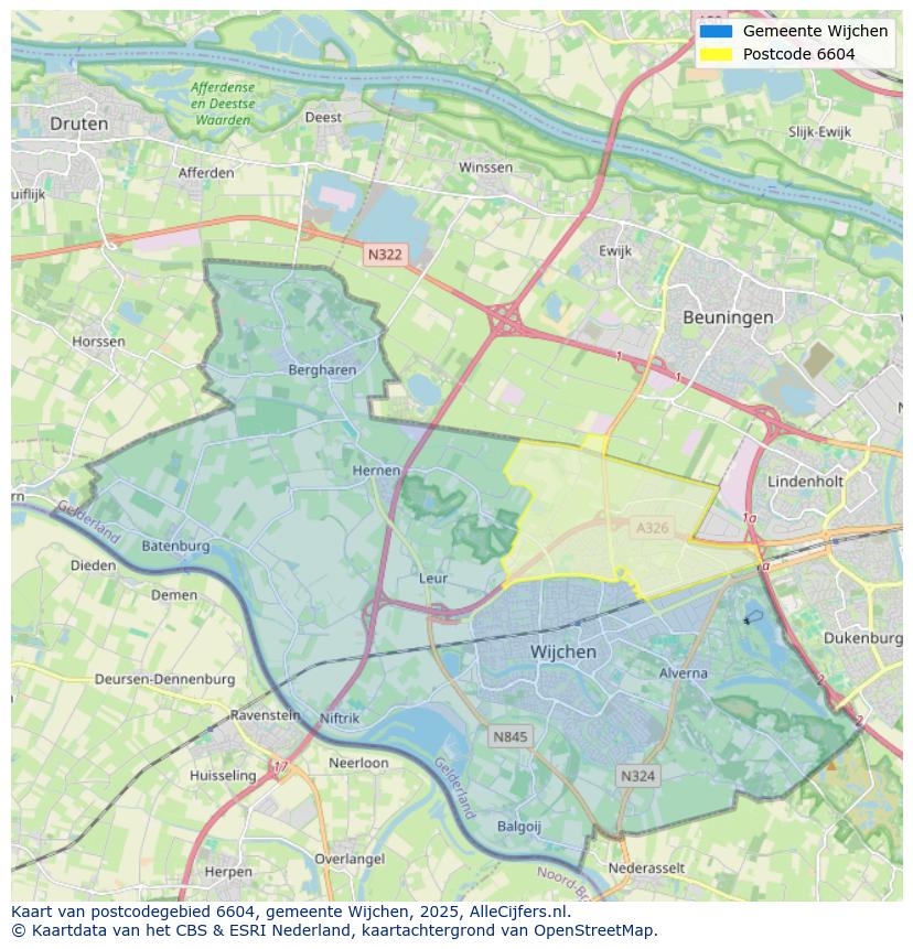 Afbeelding van het postcodegebied 6604 op de kaart.
