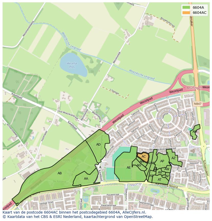 Afbeelding van het postcodegebied 6604 AC op de kaart.
