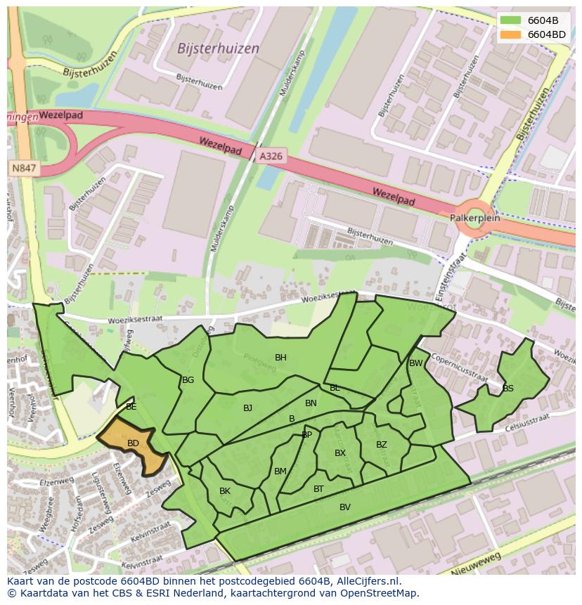 Afbeelding van het postcodegebied 6604 BD op de kaart.