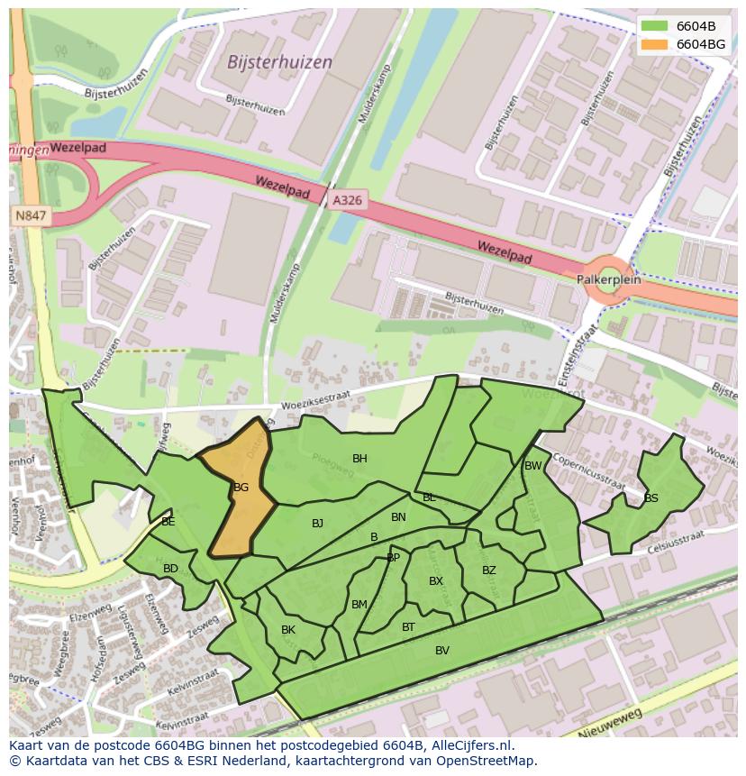 Afbeelding van het postcodegebied 6604 BG op de kaart.