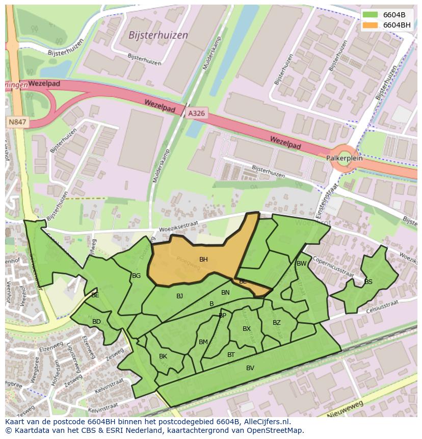 Afbeelding van het postcodegebied 6604 BH op de kaart.