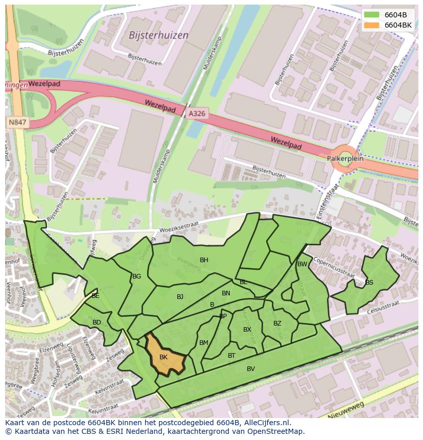 Afbeelding van het postcodegebied 6604 BK op de kaart.