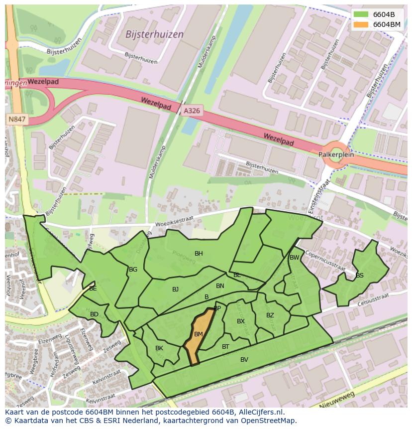 Afbeelding van het postcodegebied 6604 BM op de kaart.