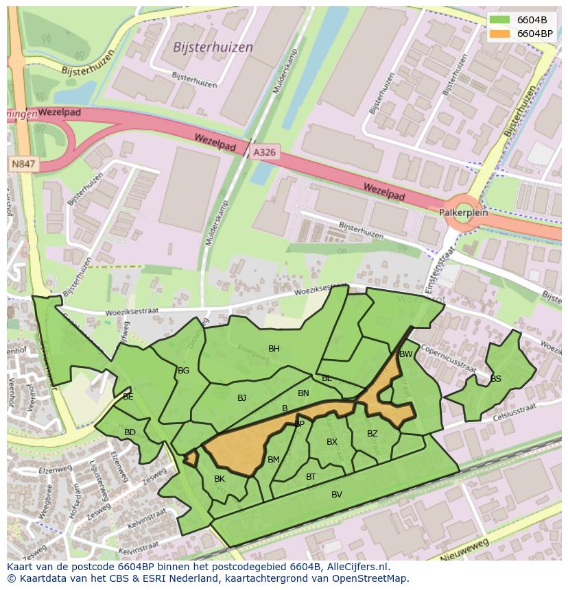 Afbeelding van het postcodegebied 6604 BP op de kaart.