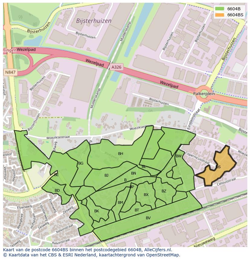 Afbeelding van het postcodegebied 6604 BS op de kaart.