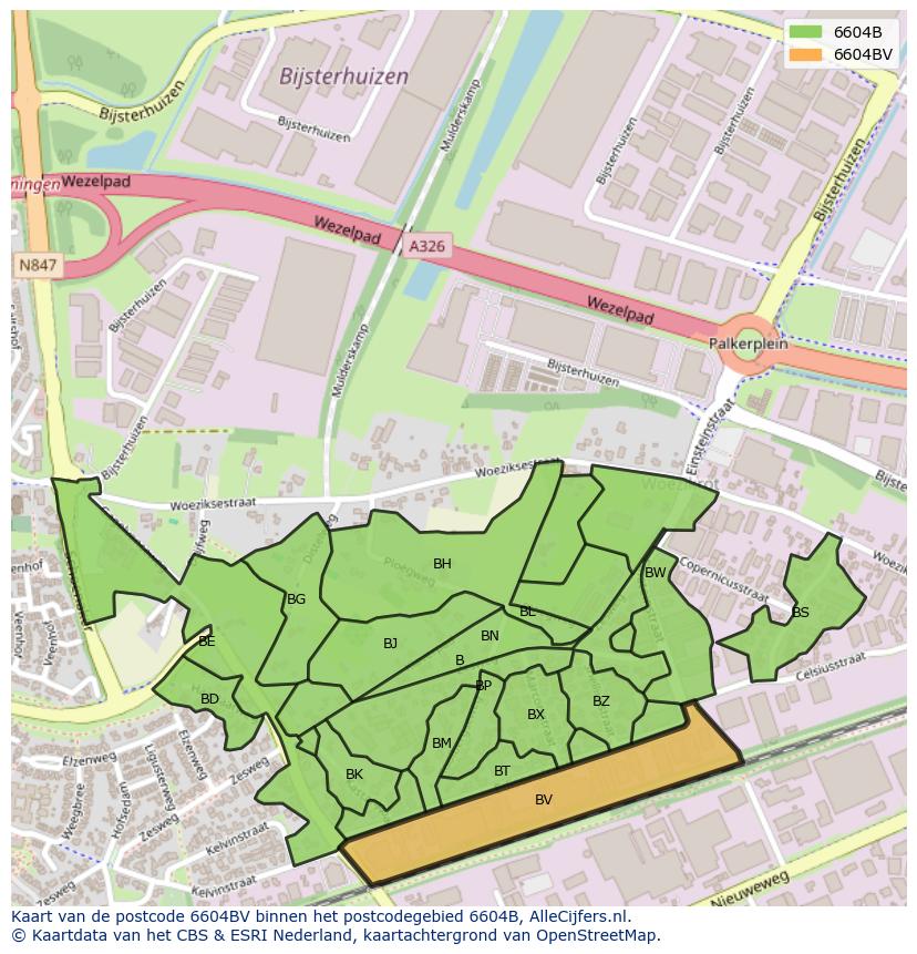 Afbeelding van het postcodegebied 6604 BV op de kaart.