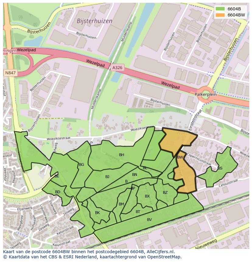 Afbeelding van het postcodegebied 6604 BW op de kaart.