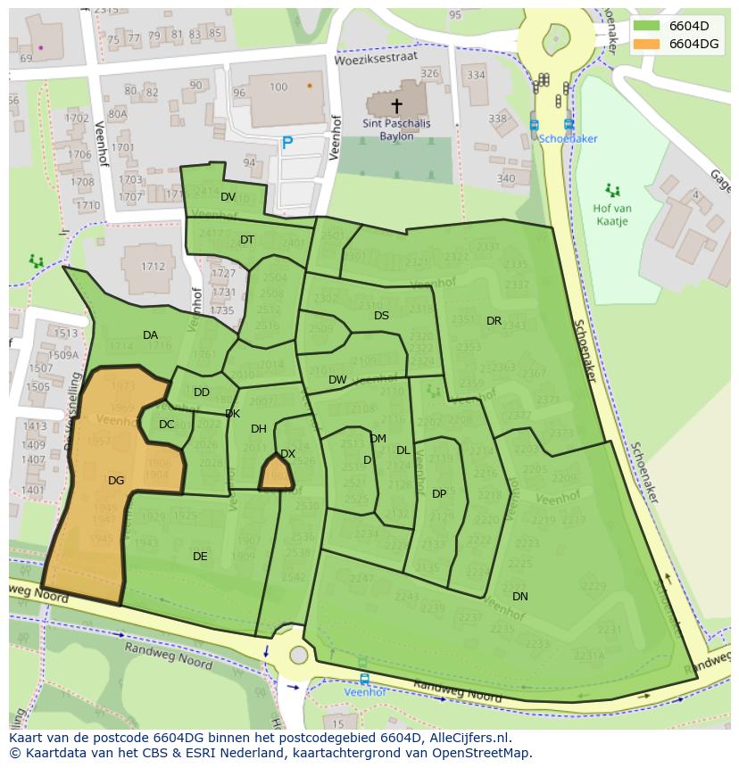 Afbeelding van het postcodegebied 6604 DG op de kaart.