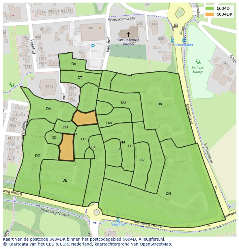 Afbeelding van het postcodegebied 6604 DK op de kaart.