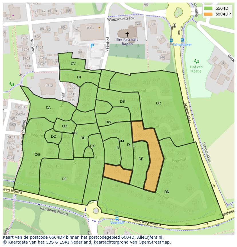 Afbeelding van het postcodegebied 6604 DP op de kaart.