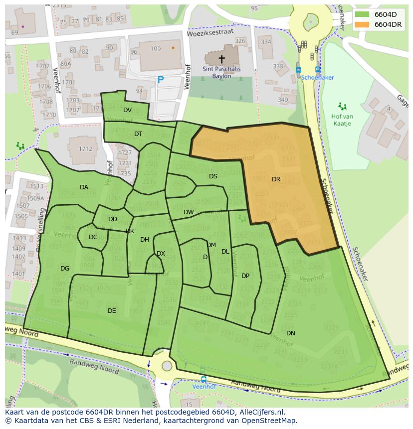Afbeelding van het postcodegebied 6604 DR op de kaart.