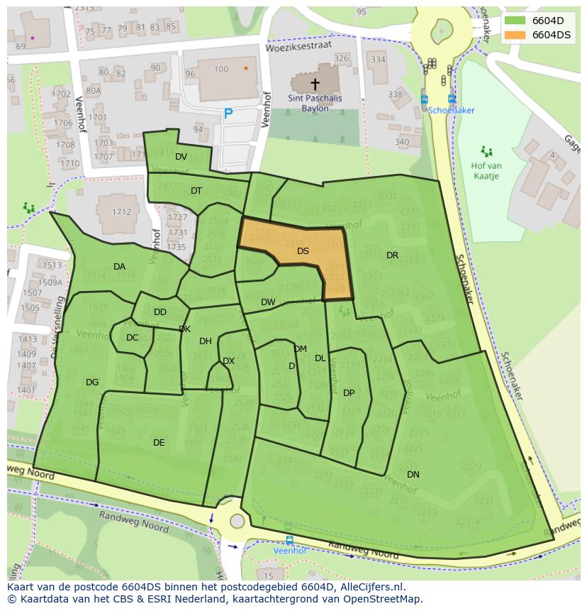 Afbeelding van het postcodegebied 6604 DS op de kaart.