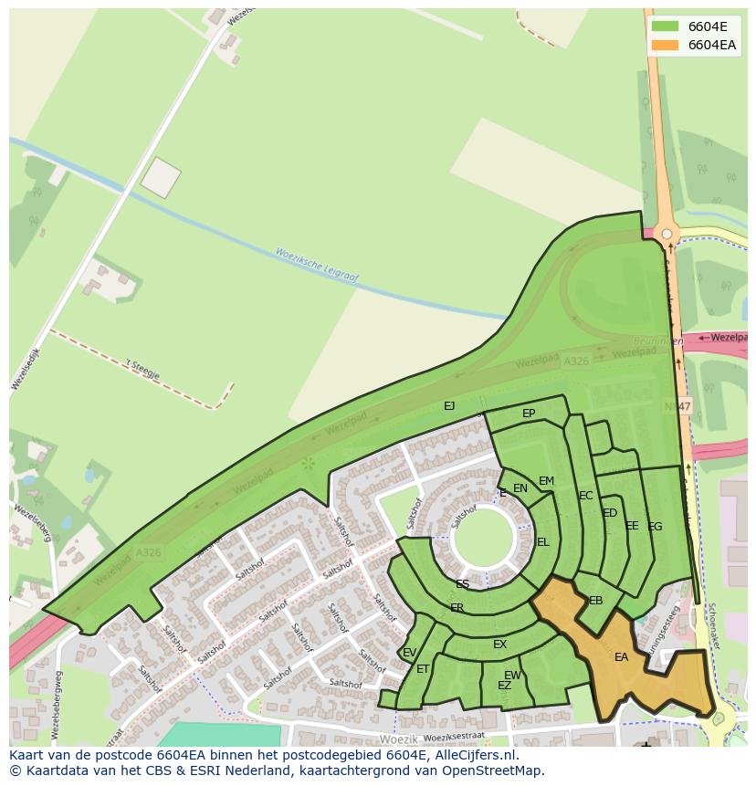 Afbeelding van het postcodegebied 6604 EA op de kaart.