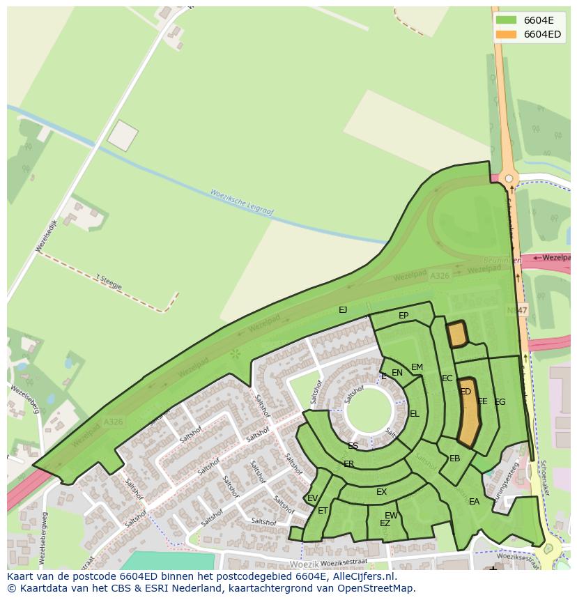Afbeelding van het postcodegebied 6604 ED op de kaart.