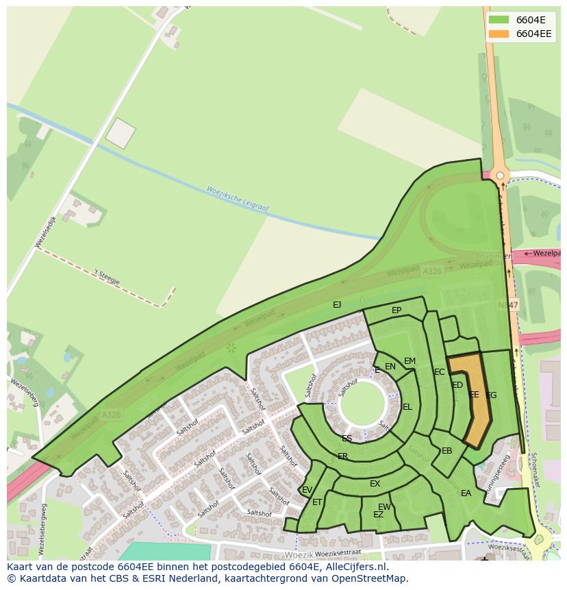 Afbeelding van het postcodegebied 6604 EE op de kaart.