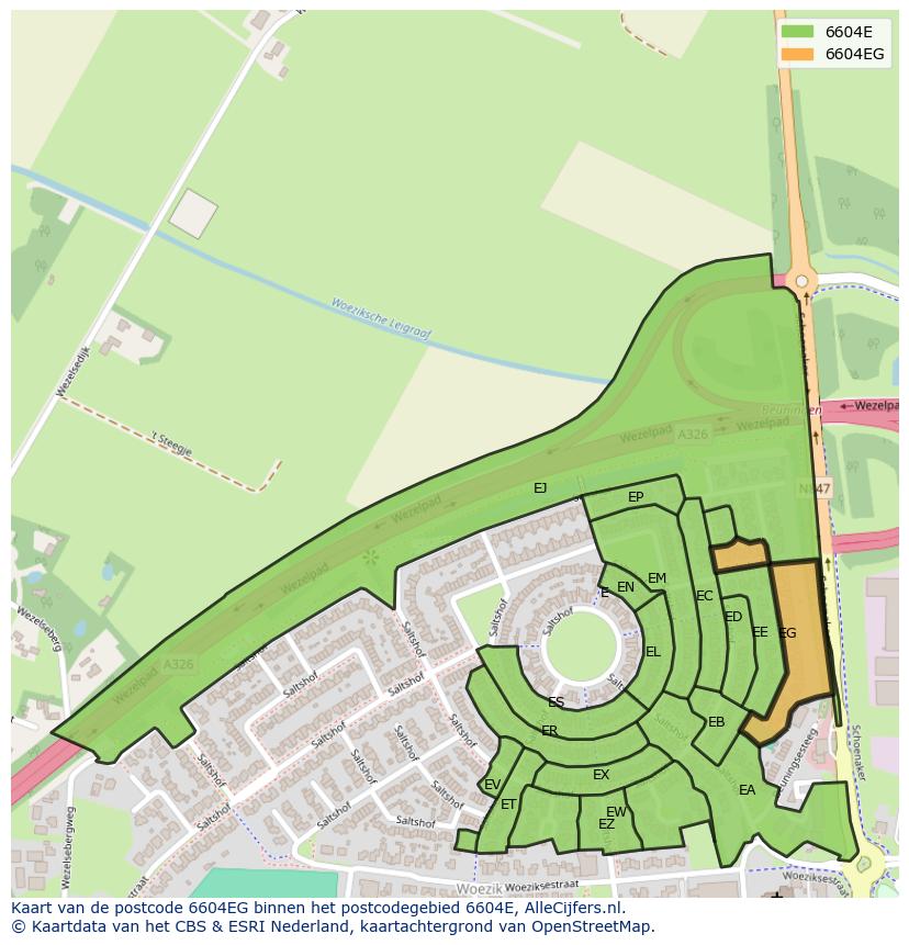Afbeelding van het postcodegebied 6604 EG op de kaart.