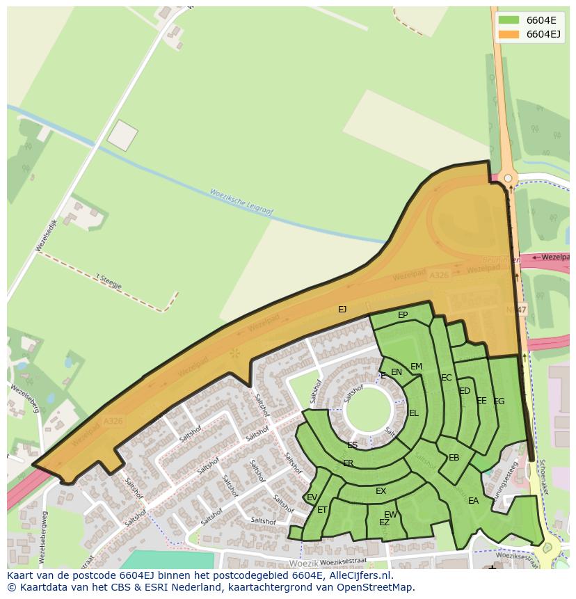 Afbeelding van het postcodegebied 6604 EJ op de kaart.