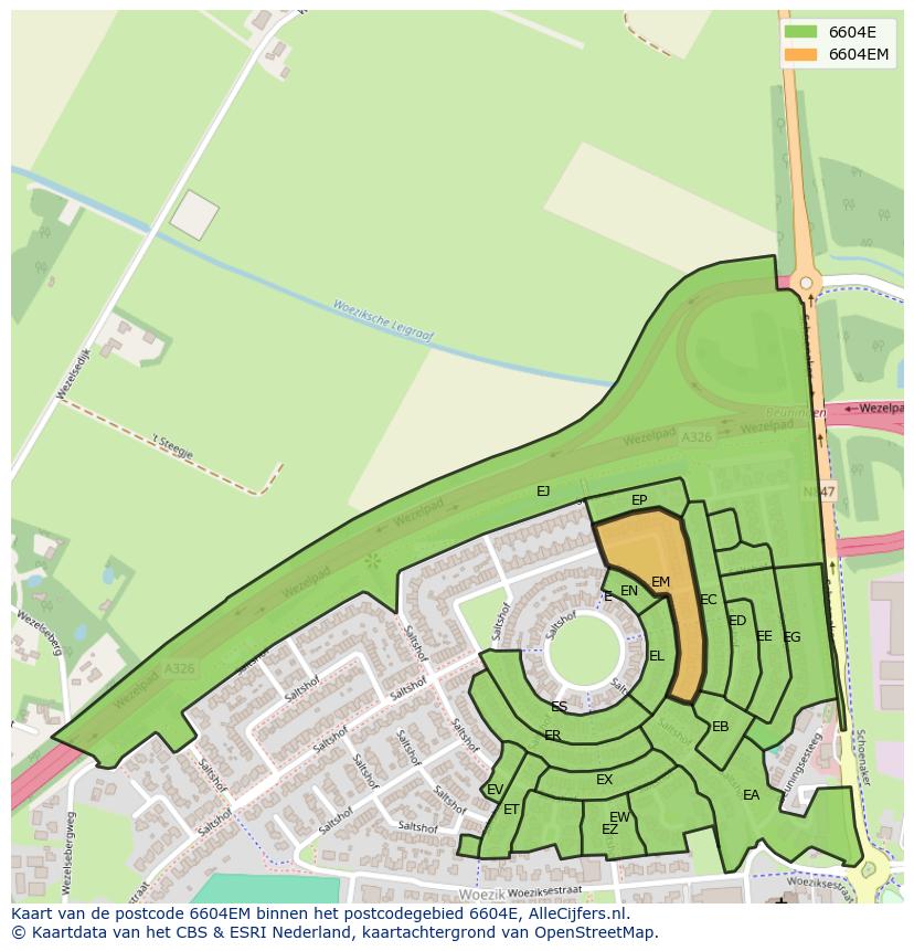 Afbeelding van het postcodegebied 6604 EM op de kaart.