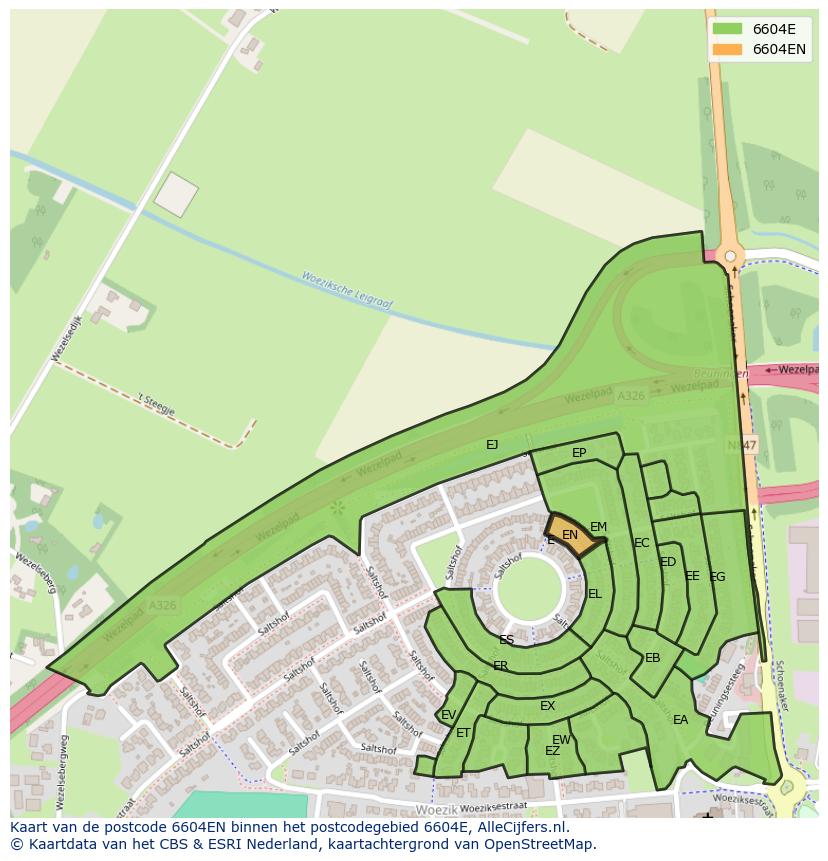 Afbeelding van het postcodegebied 6604 EN op de kaart.
