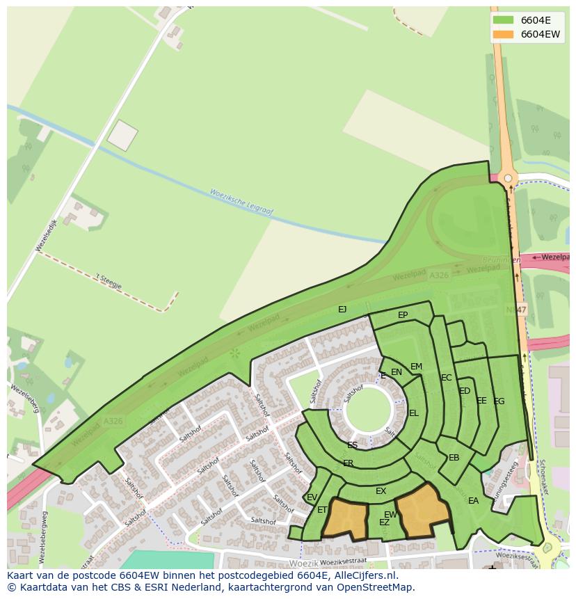 Afbeelding van het postcodegebied 6604 EW op de kaart.