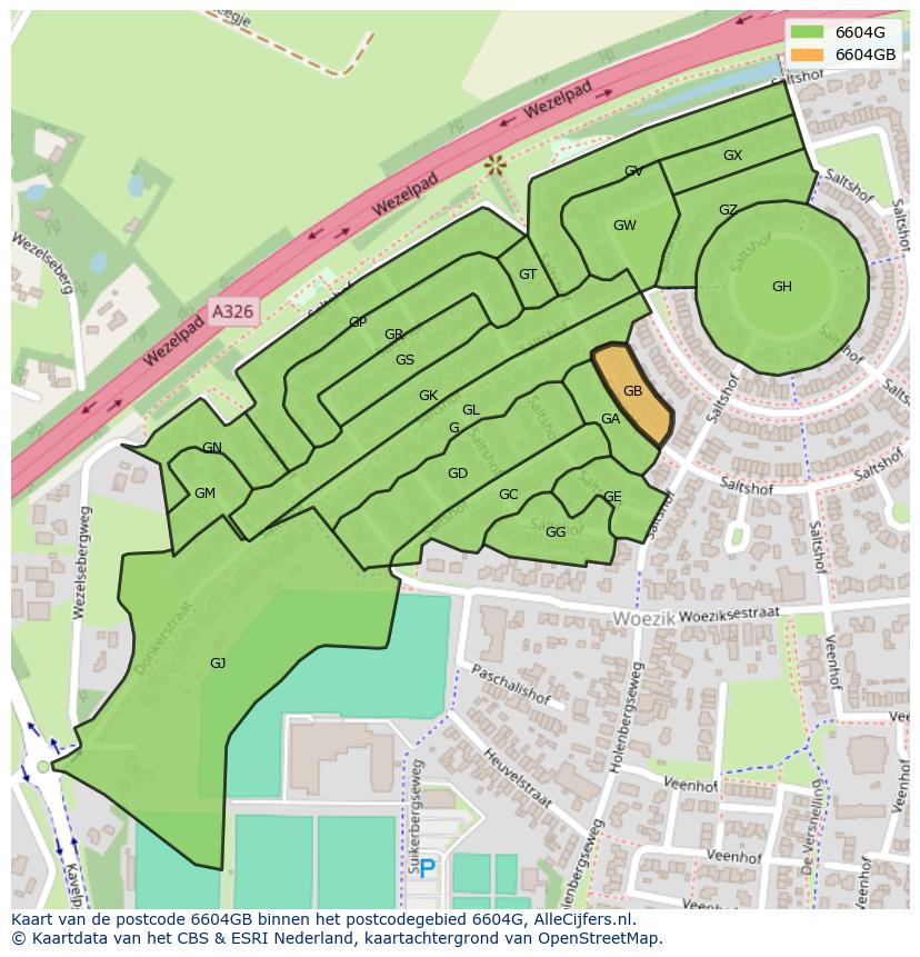 Afbeelding van het postcodegebied 6604 GB op de kaart.