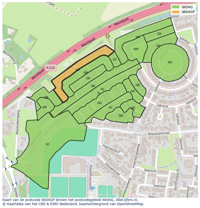 Afbeelding van het postcodegebied 6604 GP op de kaart.