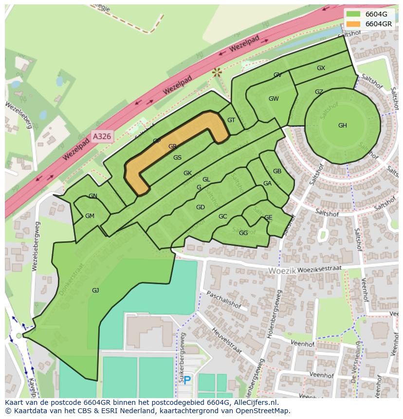 Afbeelding van het postcodegebied 6604 GR op de kaart.