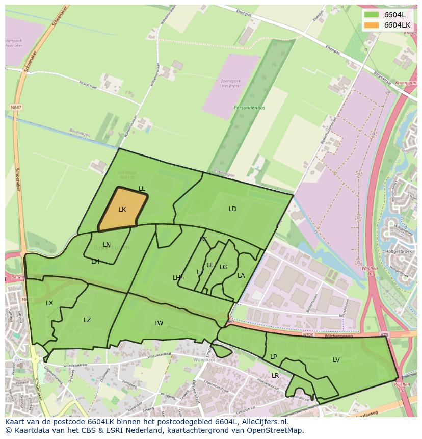 Afbeelding van het postcodegebied 6604 LK op de kaart.