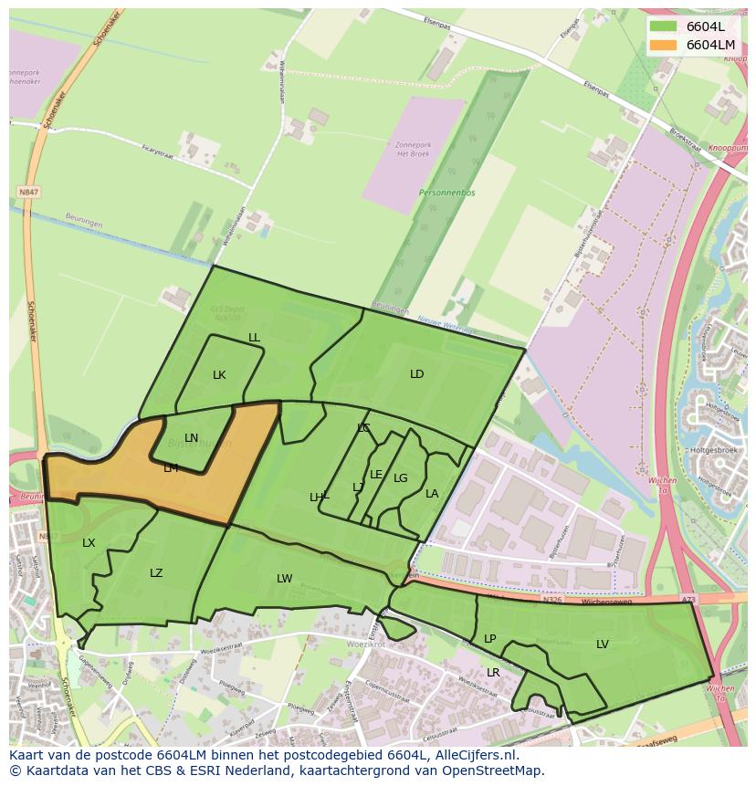 Afbeelding van het postcodegebied 6604 LM op de kaart.