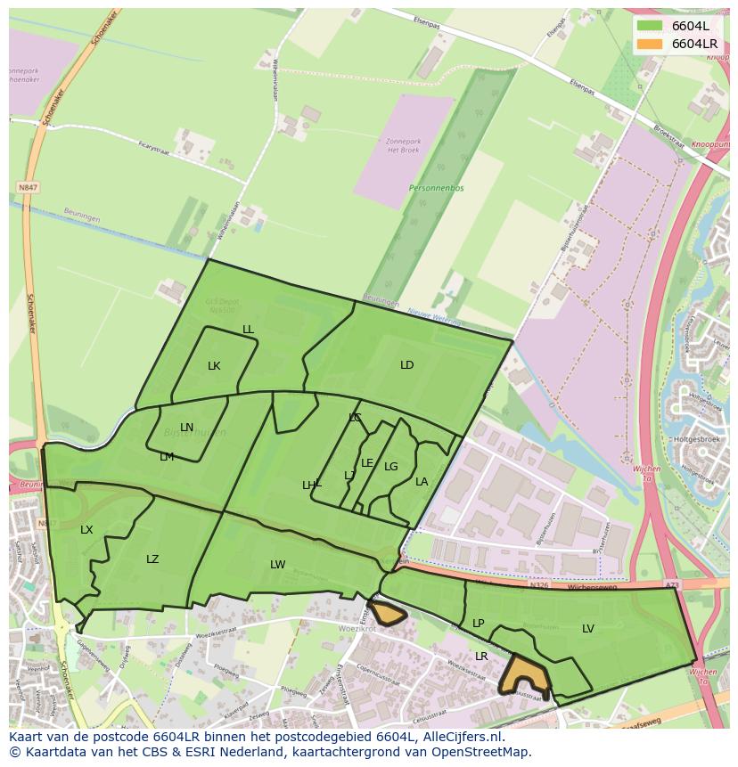 Afbeelding van het postcodegebied 6604 LR op de kaart.