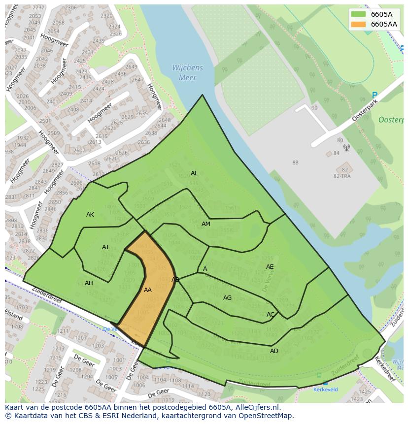Afbeelding van het postcodegebied 6605 AA op de kaart.