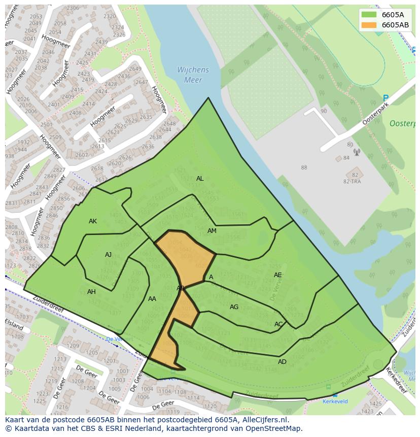 Afbeelding van het postcodegebied 6605 AB op de kaart.