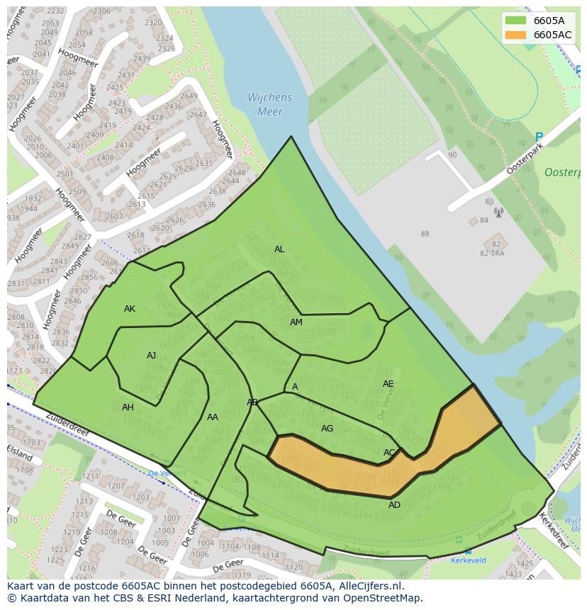 Afbeelding van het postcodegebied 6605 AC op de kaart.