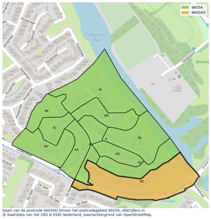 Afbeelding van het postcodegebied 6605 AD op de kaart.