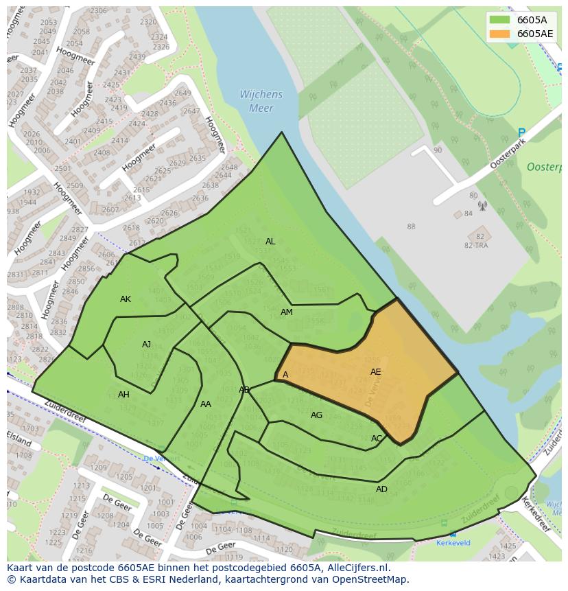 Afbeelding van het postcodegebied 6605 AE op de kaart.