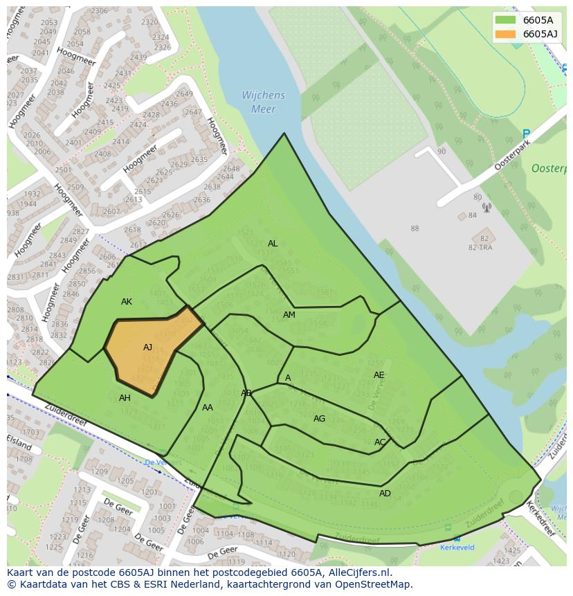 Afbeelding van het postcodegebied 6605 AJ op de kaart.