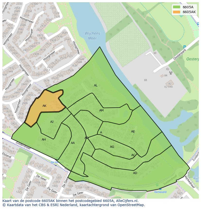 Afbeelding van het postcodegebied 6605 AK op de kaart.
