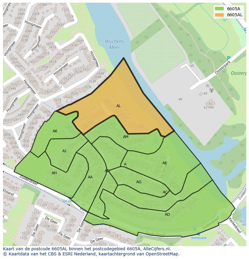 Afbeelding van het postcodegebied 6605 AL op de kaart.