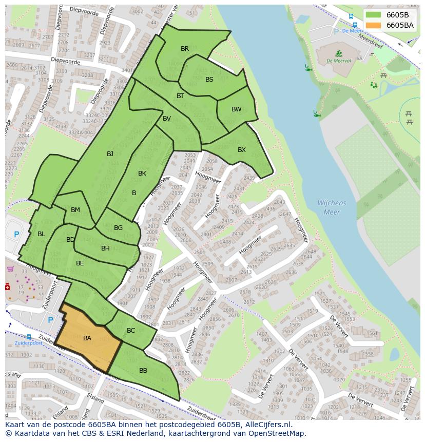 Afbeelding van het postcodegebied 6605 BA op de kaart.