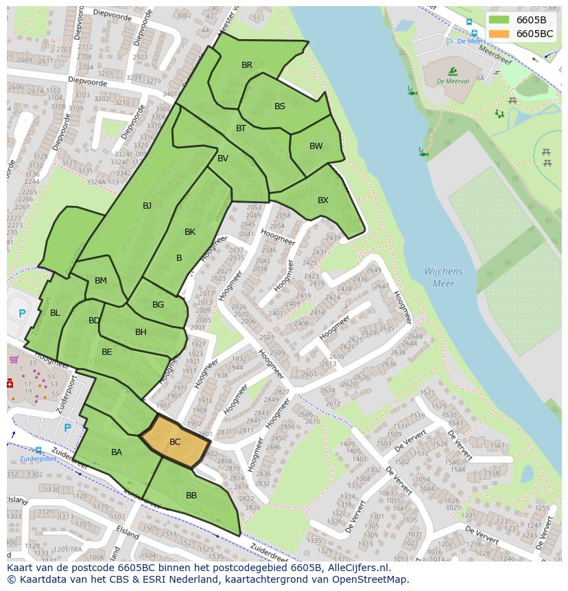 Afbeelding van het postcodegebied 6605 BC op de kaart.