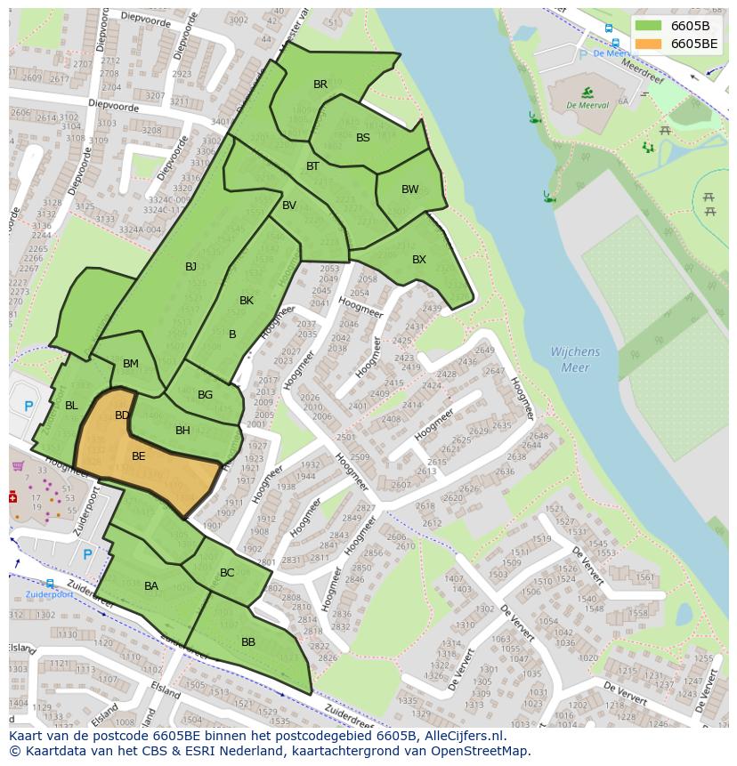 Afbeelding van het postcodegebied 6605 BE op de kaart.