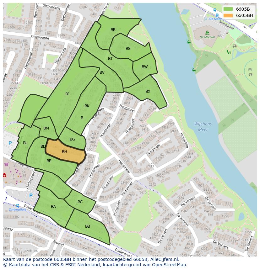 Afbeelding van het postcodegebied 6605 BH op de kaart.