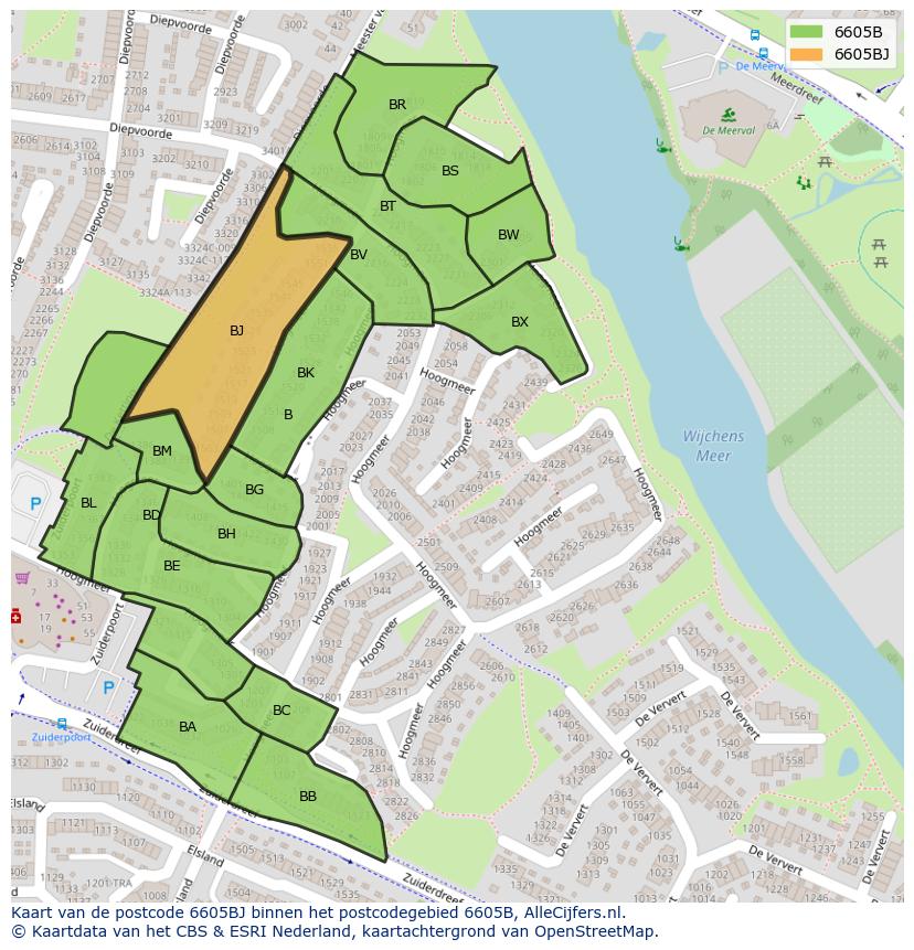 Afbeelding van het postcodegebied 6605 BJ op de kaart.