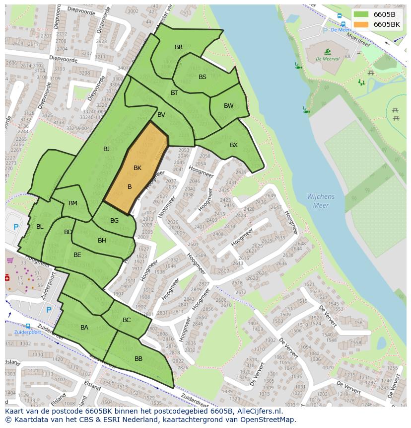 Afbeelding van het postcodegebied 6605 BK op de kaart.