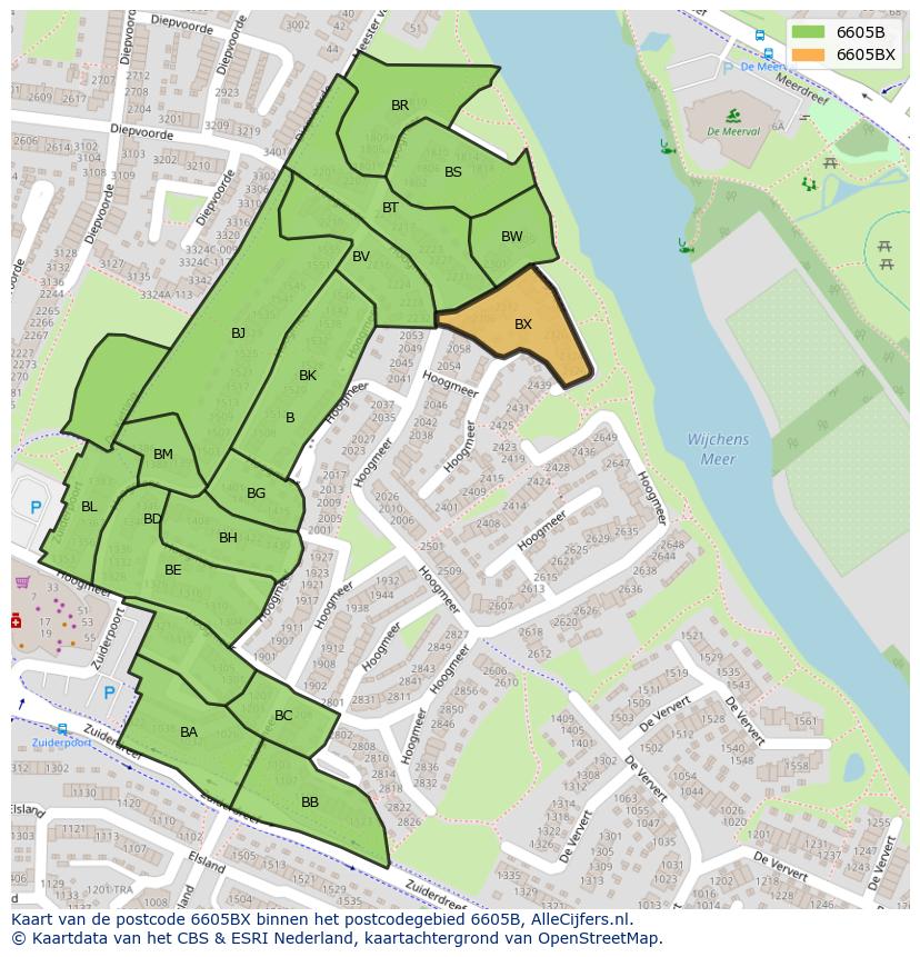 Afbeelding van het postcodegebied 6605 BX op de kaart.