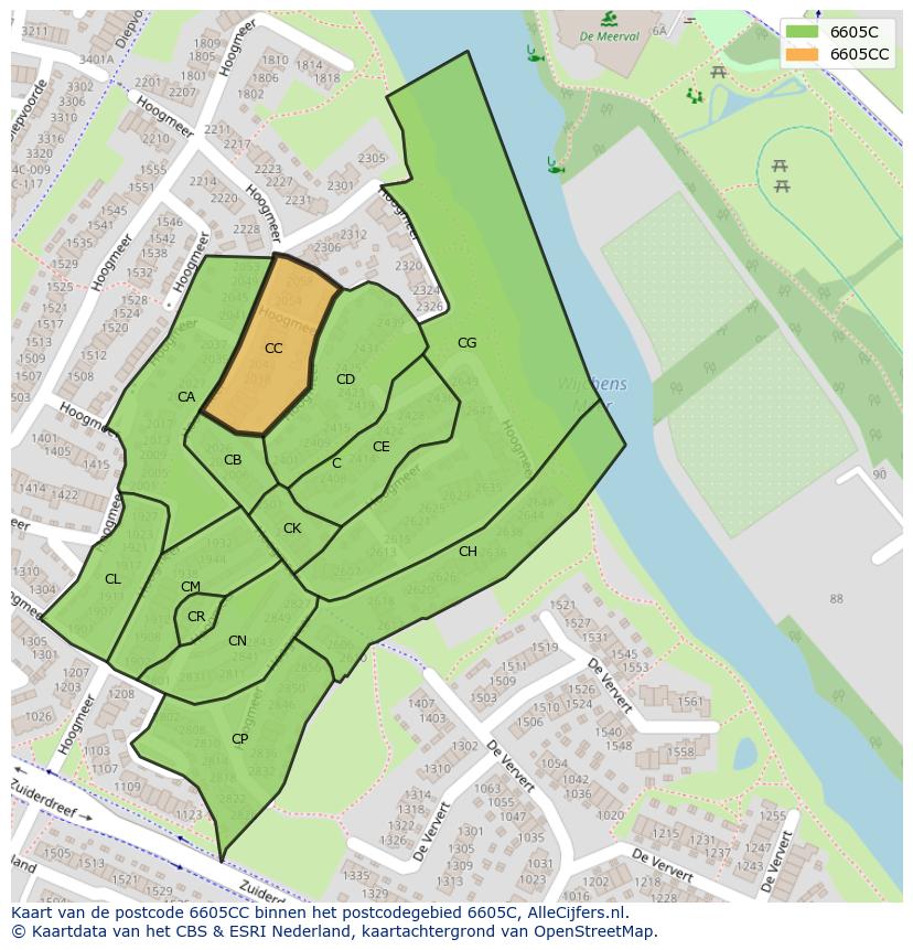 Afbeelding van het postcodegebied 6605 CC op de kaart.