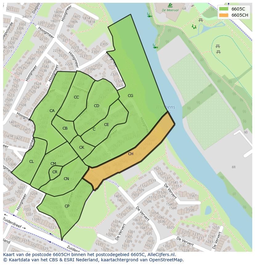 Afbeelding van het postcodegebied 6605 CH op de kaart.