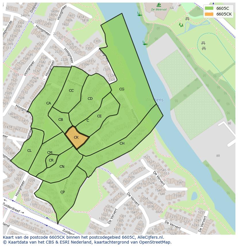 Afbeelding van het postcodegebied 6605 CK op de kaart.