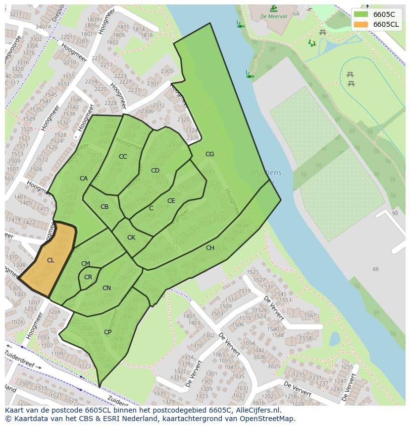 Afbeelding van het postcodegebied 6605 CL op de kaart.