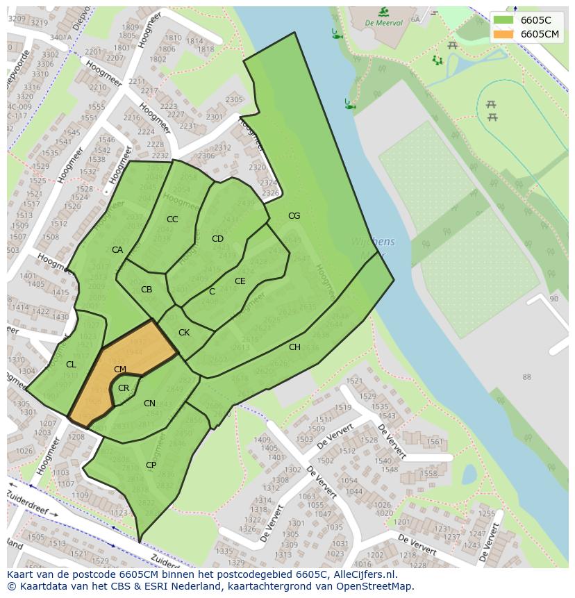 Afbeelding van het postcodegebied 6605 CM op de kaart.